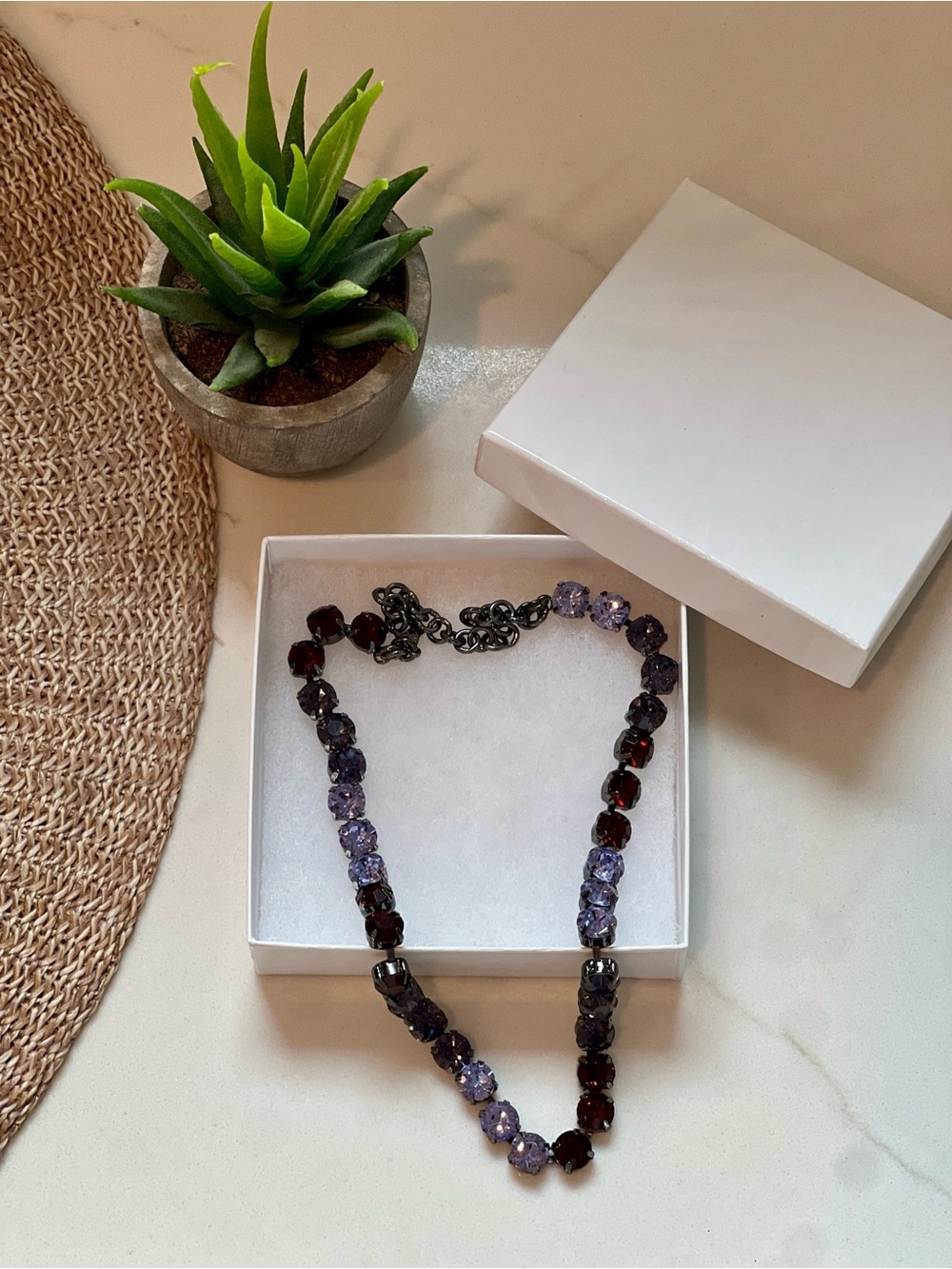 Women's Beaded Necklace in Purple and Dark Red